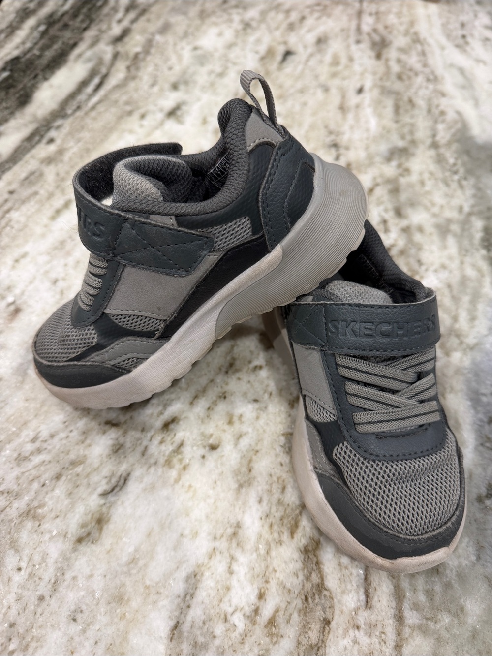 Skechers Kids Gray and Black Mesh Hook-and-Loop Sneakers
